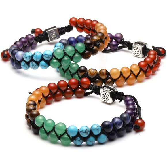 Colourful Crystals Yoga Stone Bead Chakra Relax Bracelet for Womens Mens - Picture 4 of 7